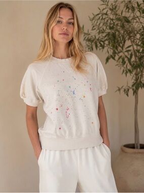 PJ Salvage Art Studio Paint Splatter Terry Pullover Top Small Ivory